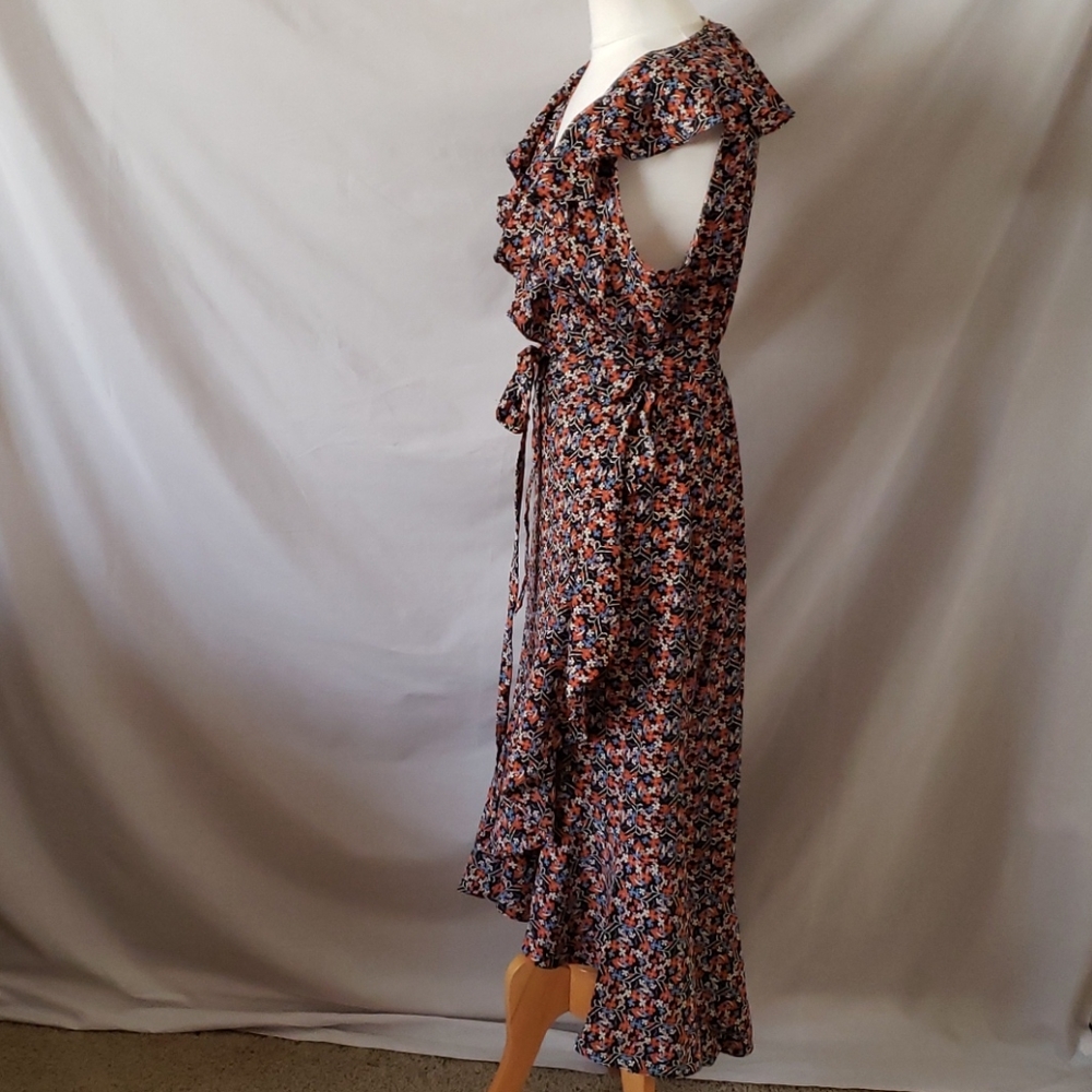 Max Studio Patterned Ruffle Wrap Midi Dress - Picture 6 of 12